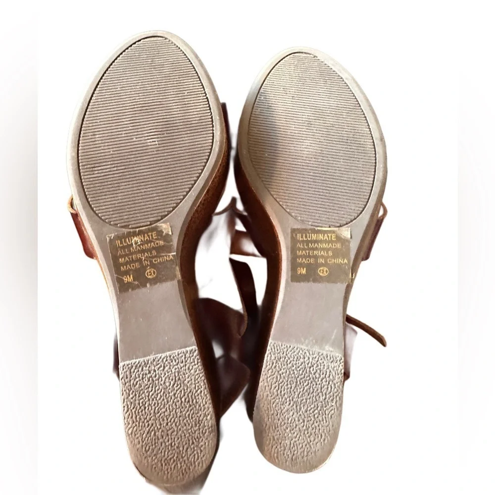 POP Women’s Memory Foam Open Toe Open Back Wedge Heel Sandal Brown Size 9